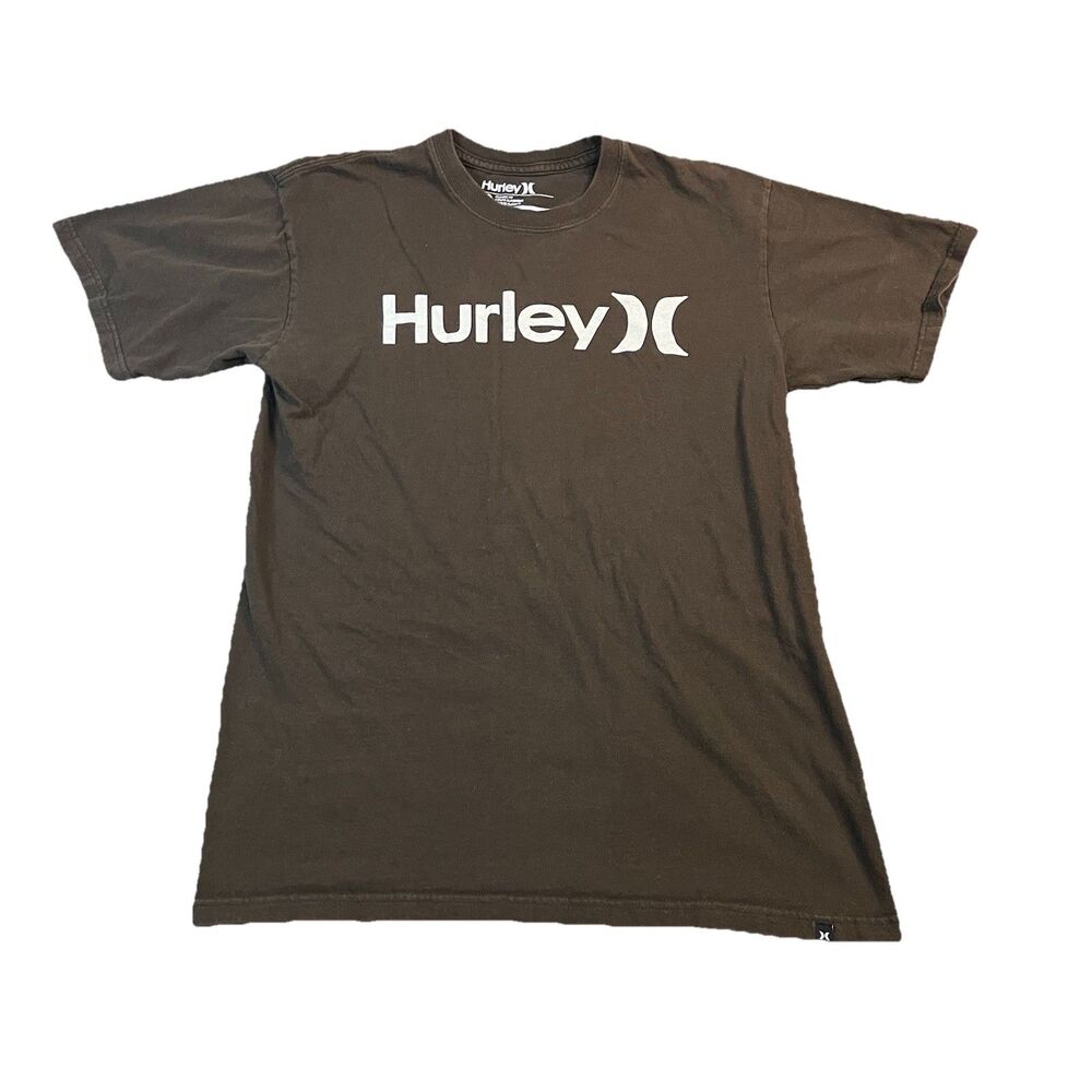 Hurley Brown White Logo Spellout Graphic Shirt Short Sleeves Mens Size M
